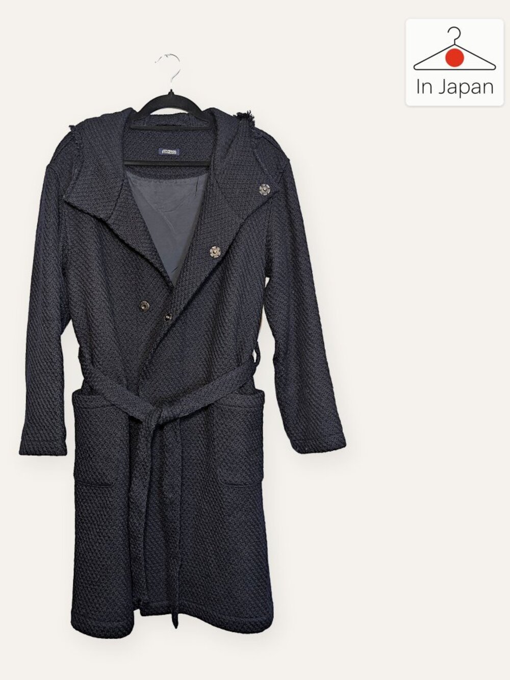 Journal Standard Dark Navy Textured Hooded Belted Trench Coat